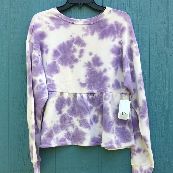 BP brand Purple Tie Dye Peplum Hem Sweatshirt Size Small NWT - Picture 2 of 5